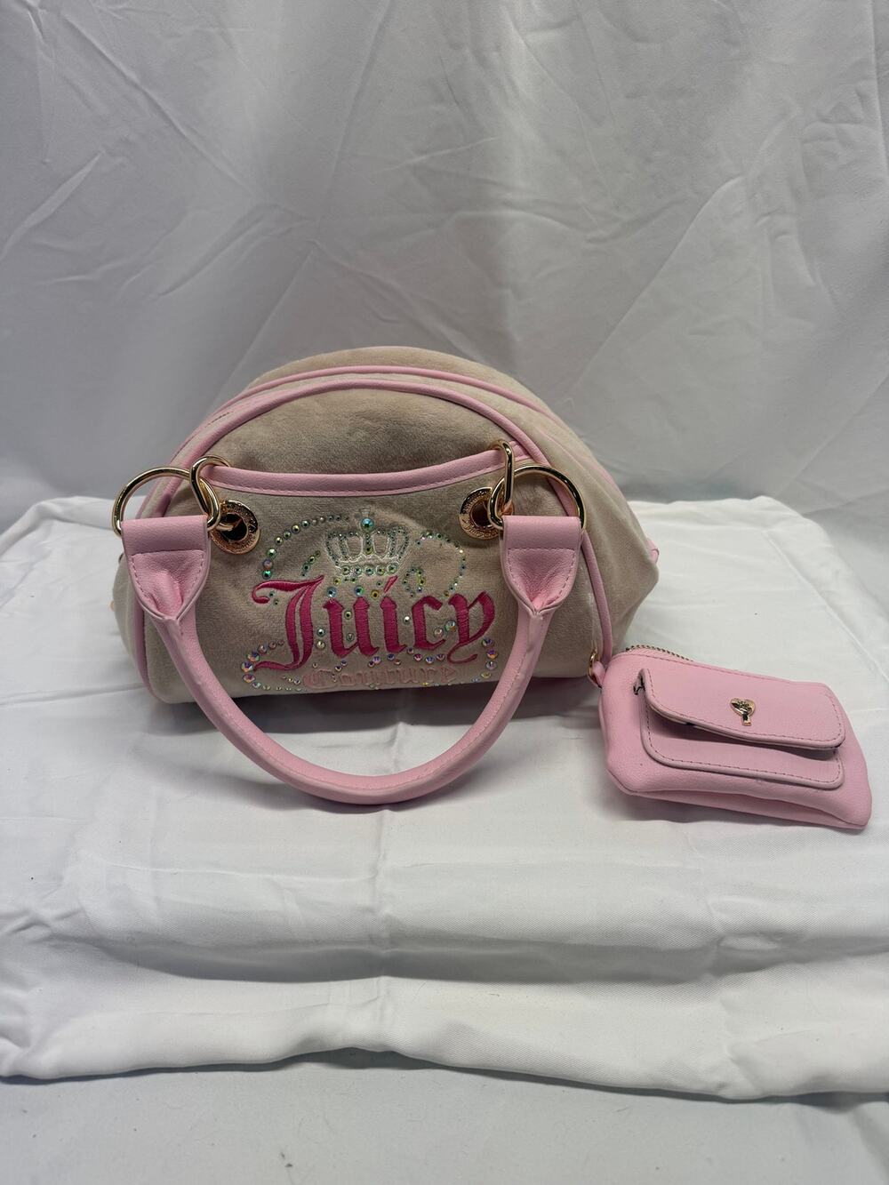 Juicy Couture Purse & Wallet Set – Beige & Pink – Gold Hardware – Y2K – New
